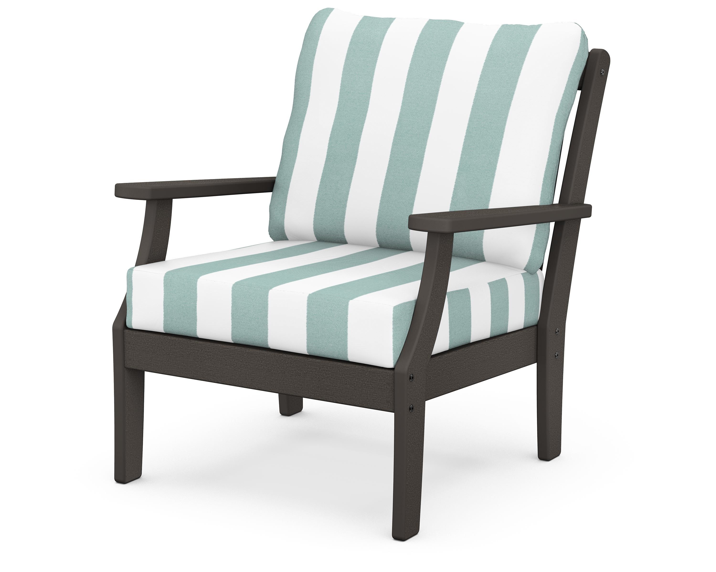 POLYWOOD® Braxton Deep Seating Chair in Vintage Coffee / Cabana Stripe Glacier Spa