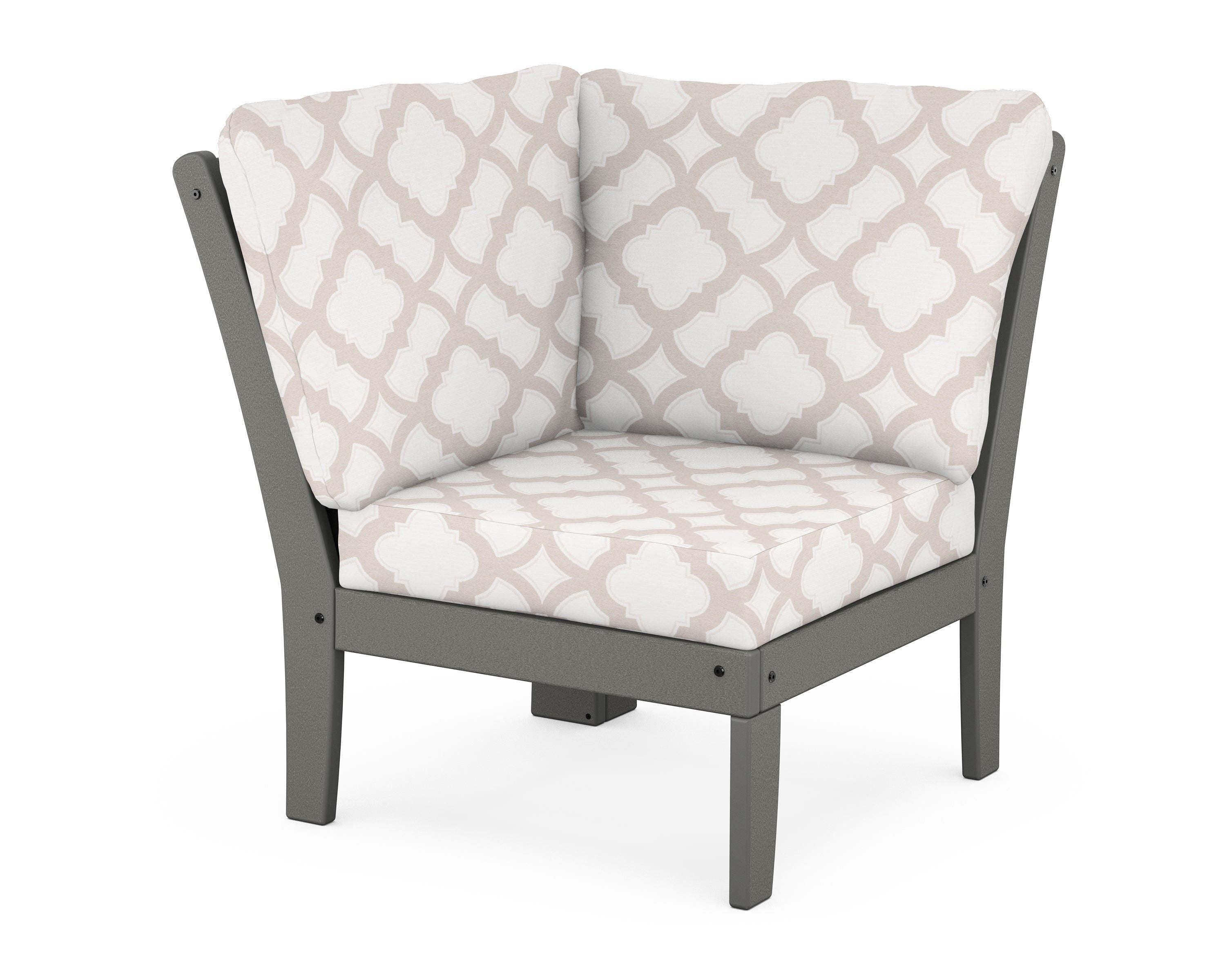 POLYWOOD® Braxton Modular Corner Chair in Slate Grey / Trellis Dune Burlap