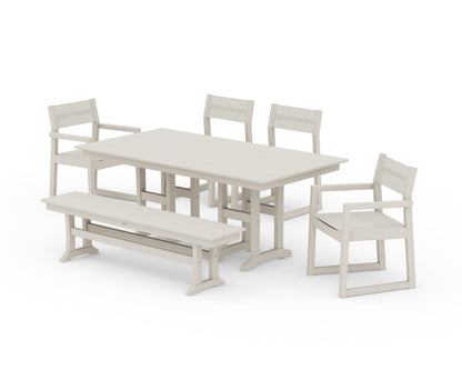 POLYWOOD® EDGE Sling 6-Piece Farmhouse Dining Set in Sand / Parchment Sling