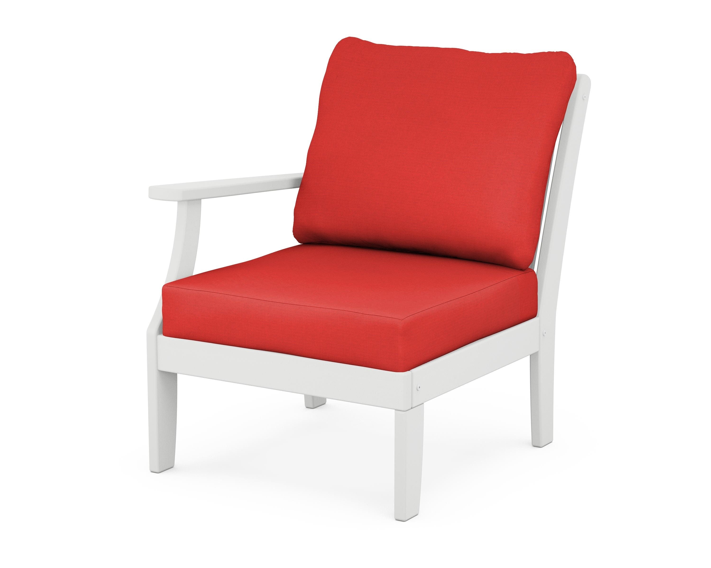 POLYWOOD® Braxton Modular Left Arm Chair in White / Crimson Linen