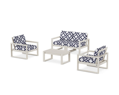 POLYWOOD® EDGE Sectional 4-Piece Deep Seating Set with Loveseat in Sand / Trellis Navy