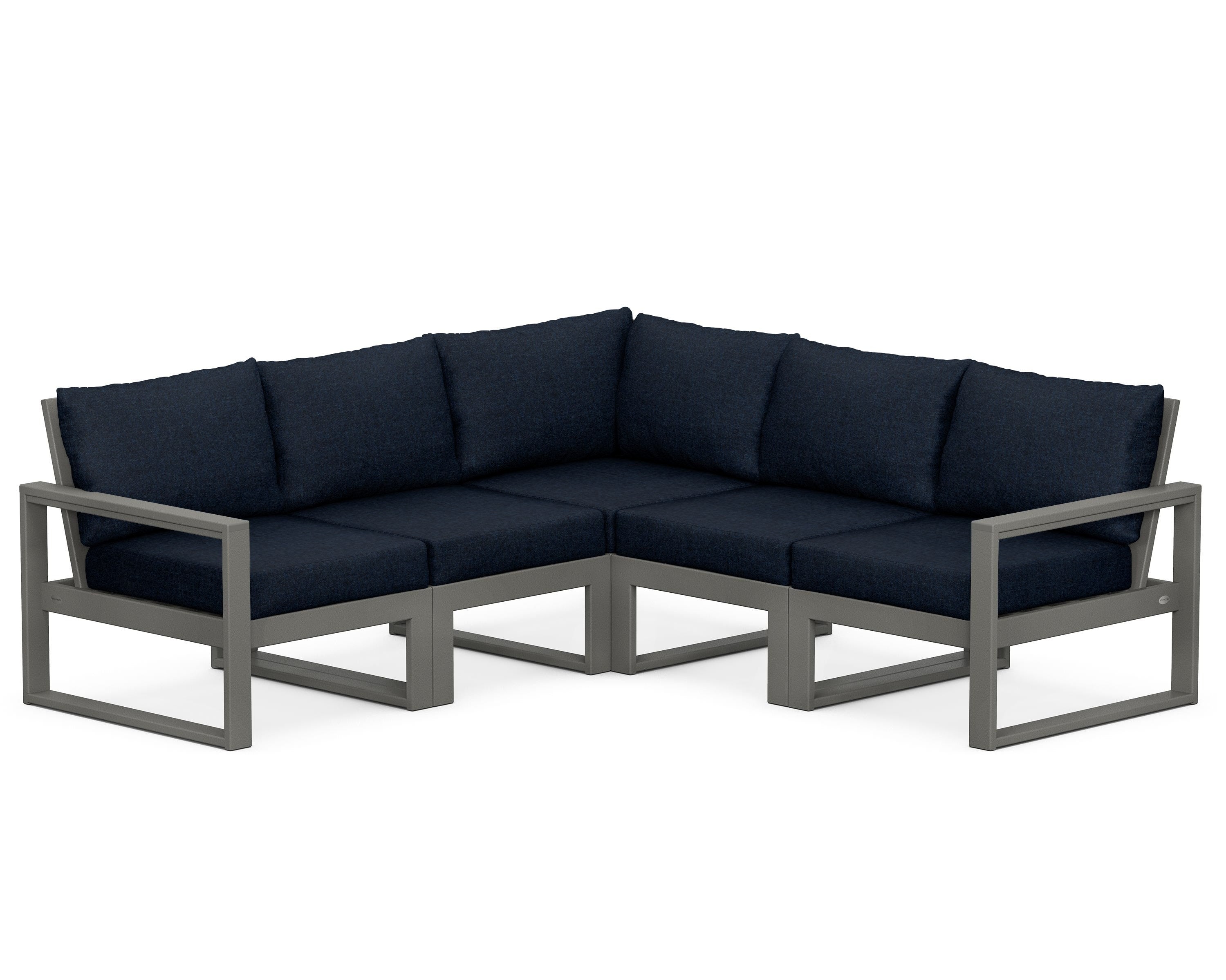 POLYWOOD® EDGE 5-Piece Modular Deep Seating Set in Slate Grey / Marine Indigo