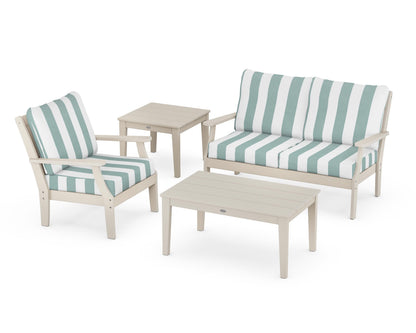 POLYWOOD® Braxton 4-Piece Deep Seating Set in Sand / Cabana Stripe Glacier Spa