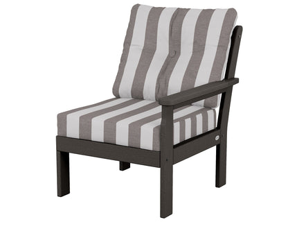 POLYWOOD® Vineyard Modular Right Arm Chair in Vintage Coffee / Cabana Stripe Grey Mist