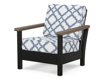 POLYWOOD® Harbour Deep Seating Chair in Black / Kona / Trellis Sky Blue