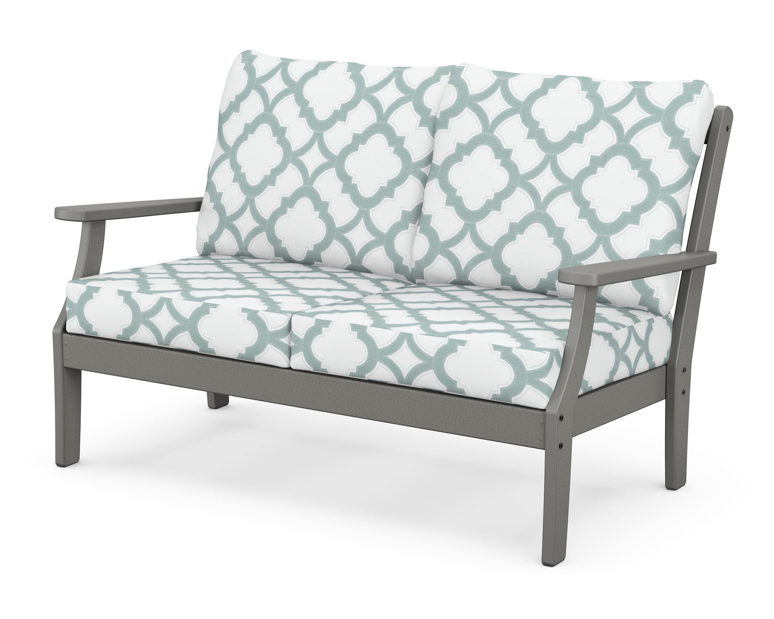 POLYWOOD® Braxton Deep Seating Loveseat in Slate Grey / Trellis Glacier Spa