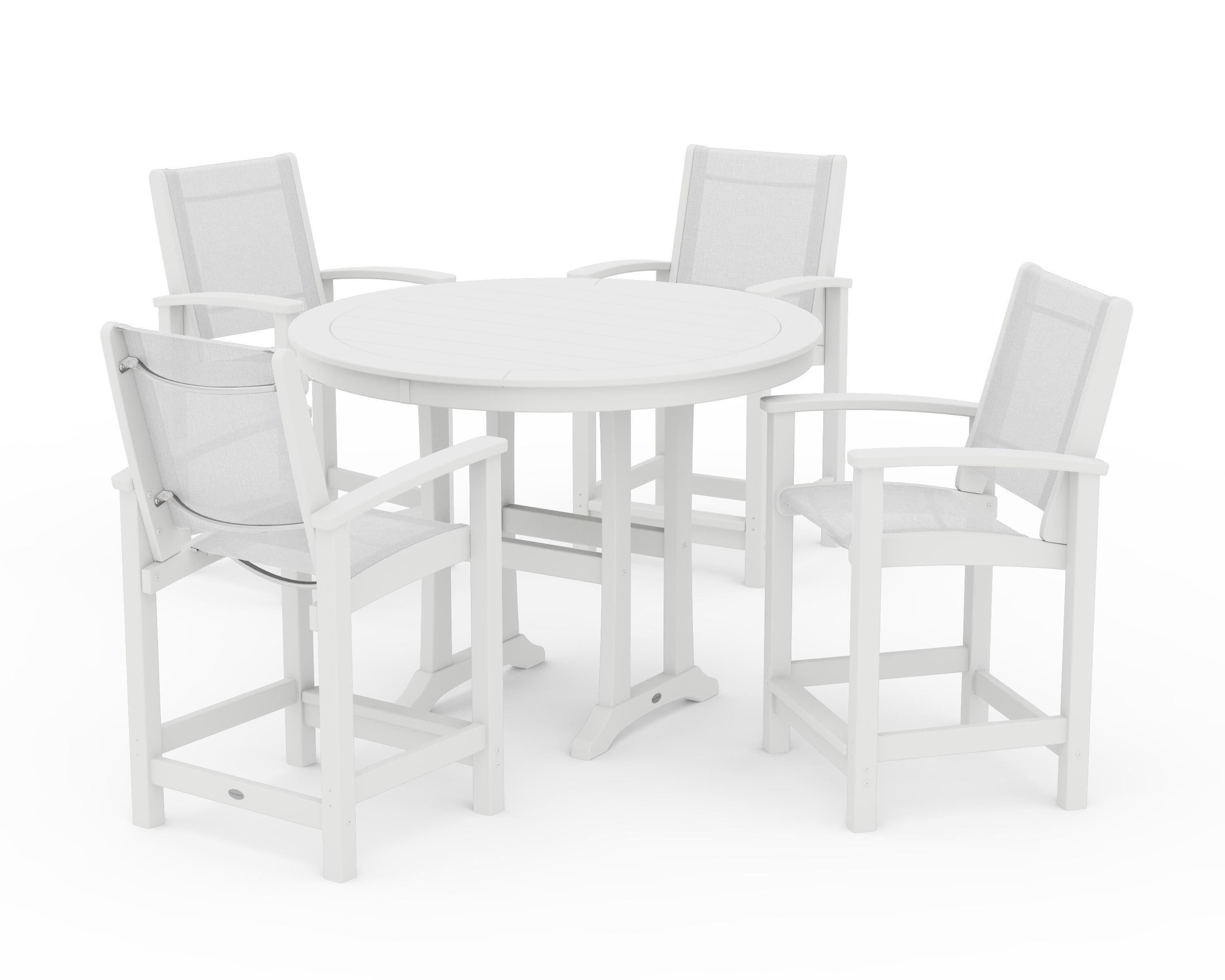 POLYWOOD® Coastal 5-Piece Counter Set in White / White Sling