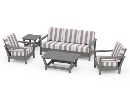 POLYWOOD® Harbour 5-Piece Deep Seating Set in Slate Grey / Cabana Stripe Grey Mist