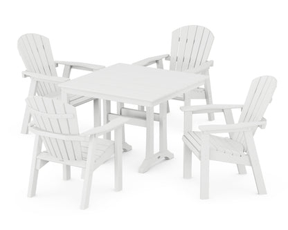 POLYWOOD® Seashell 5-Piece Farmhouse Dining Set With Trestle Legs in White
