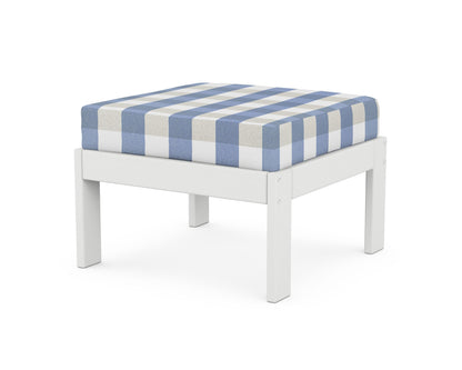 POLYWOOD® Vineyard Modular Ottoman in White / Buffalo Plaid Sky Blue