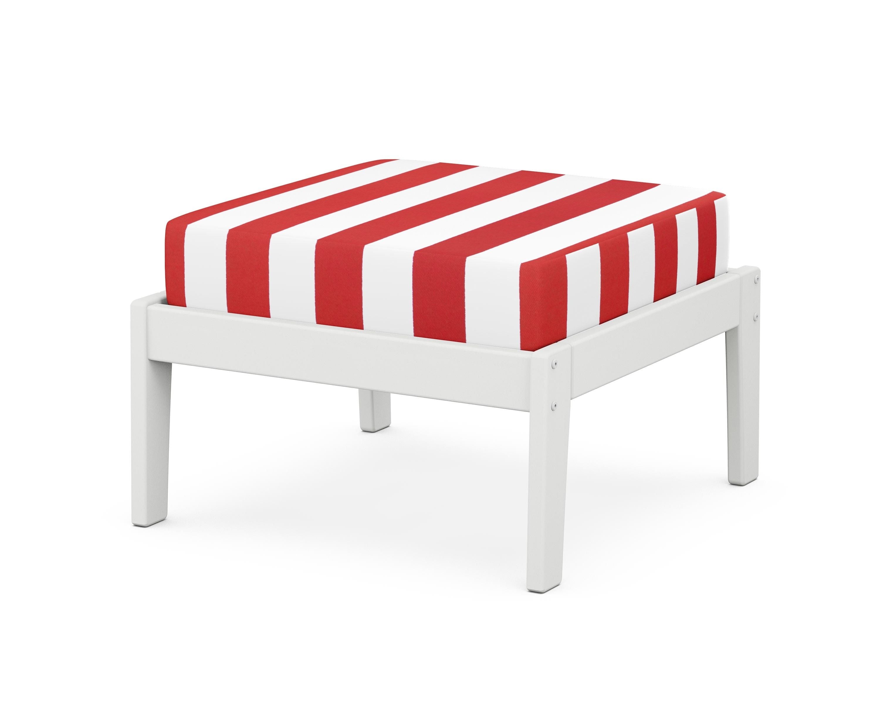 Unbranded Deep Seating Ottoman in White / Cabana Stripe Crimson