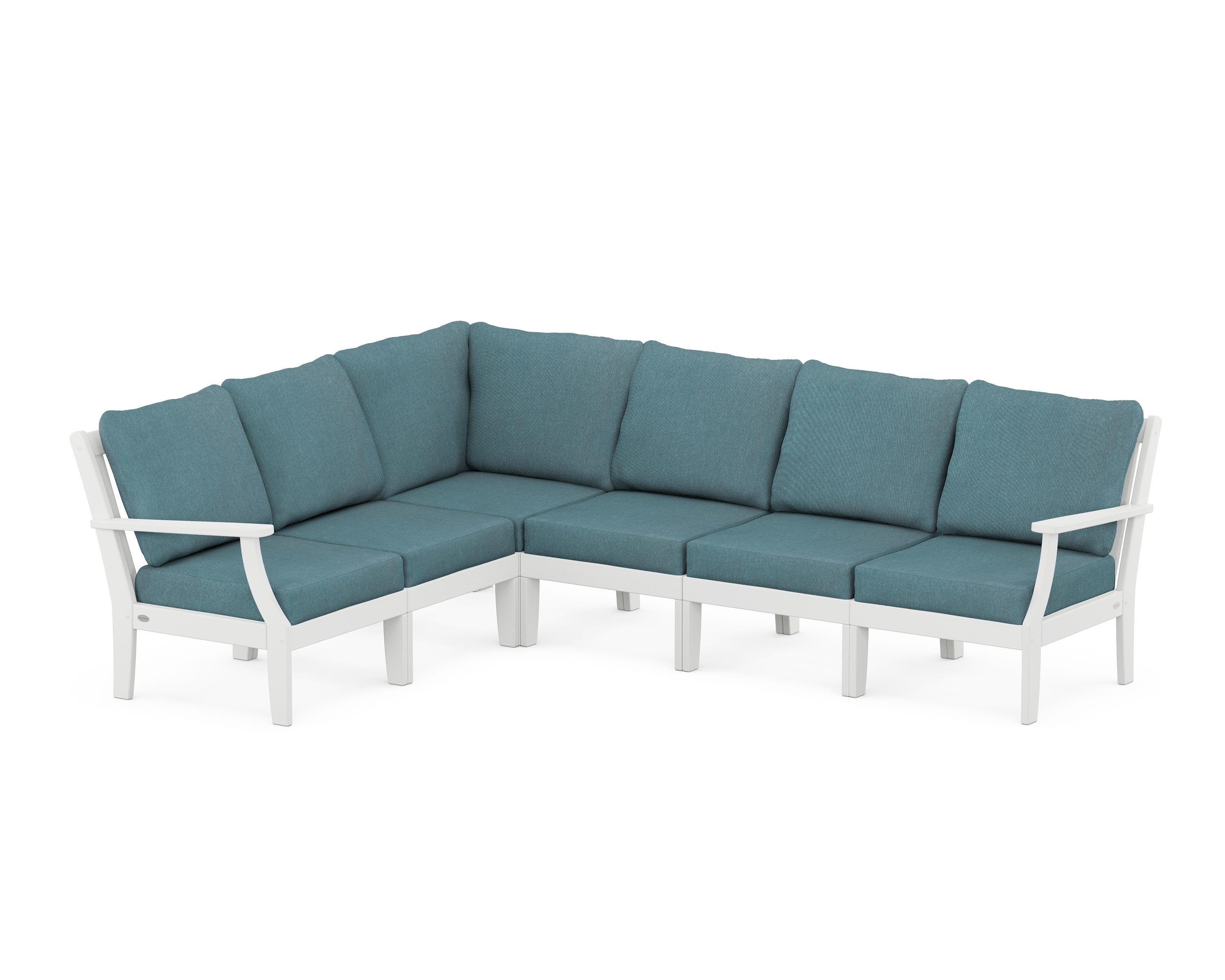 POLYWOOD® Braxton Modular 6-Piece Deep Seating Set in White / Ocean Teal