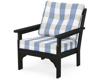 POLYWOOD® Vineyard Deep Seating Chair in Black / Buffalo Plaid Sky Blue