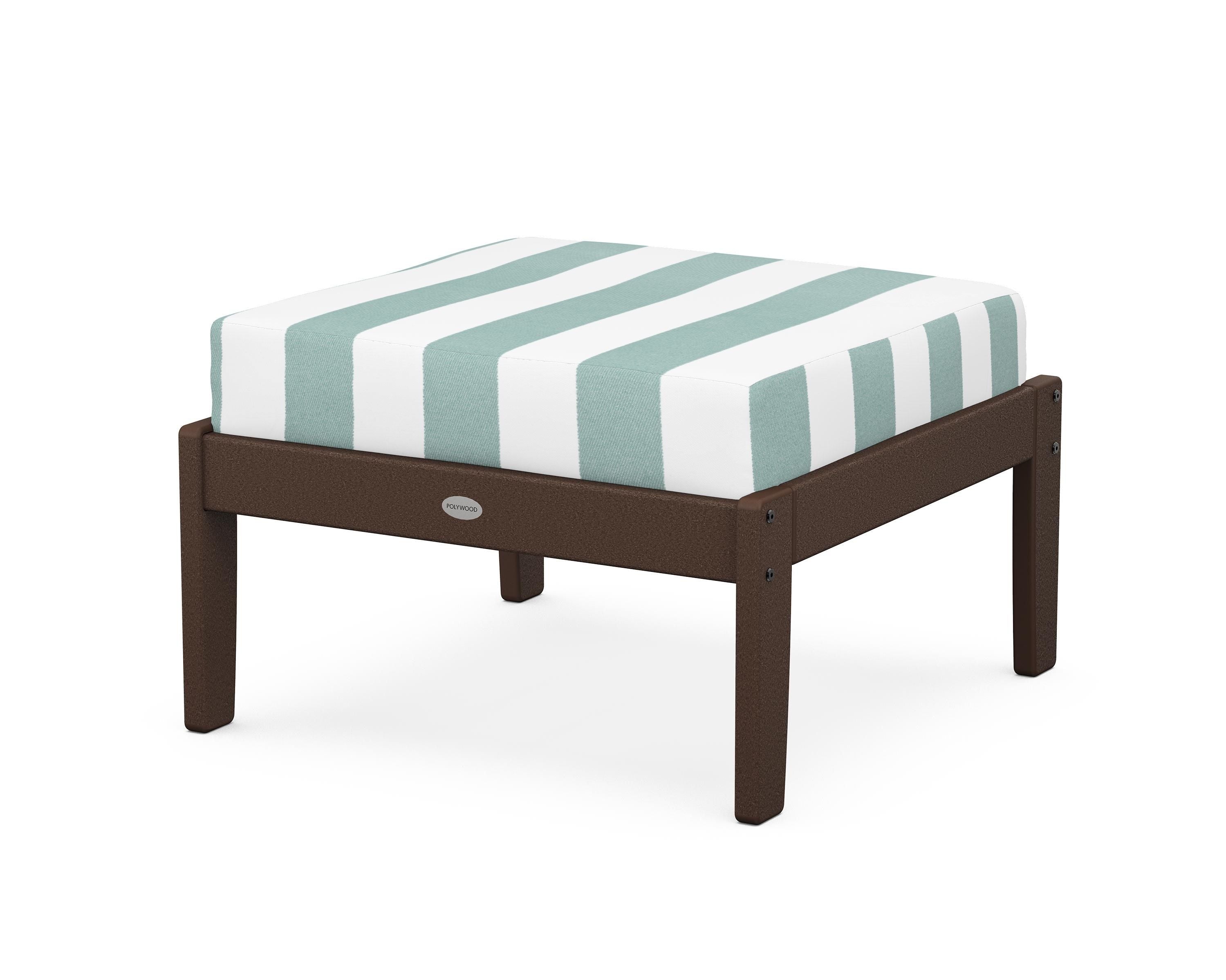 POLYWOOD® Braxton Deep Seating Ottoman in Mahogany / Cabana Stripe Glacier Spa