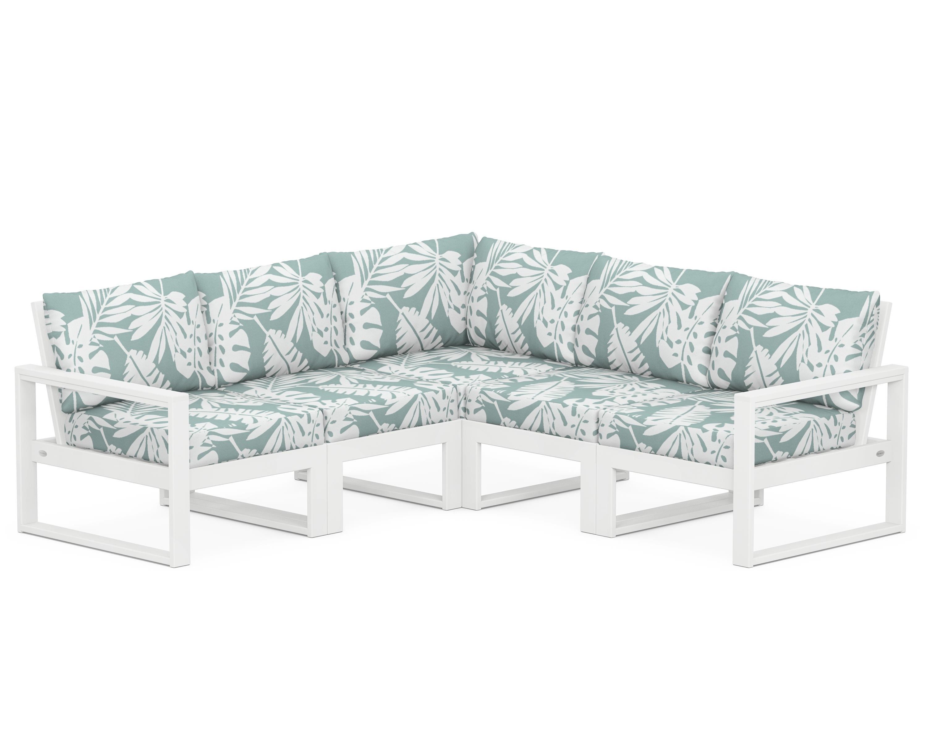 POLYWOOD® EDGE 5-Piece Modular Deep Seating Set in White / Leaf Glacier Spa