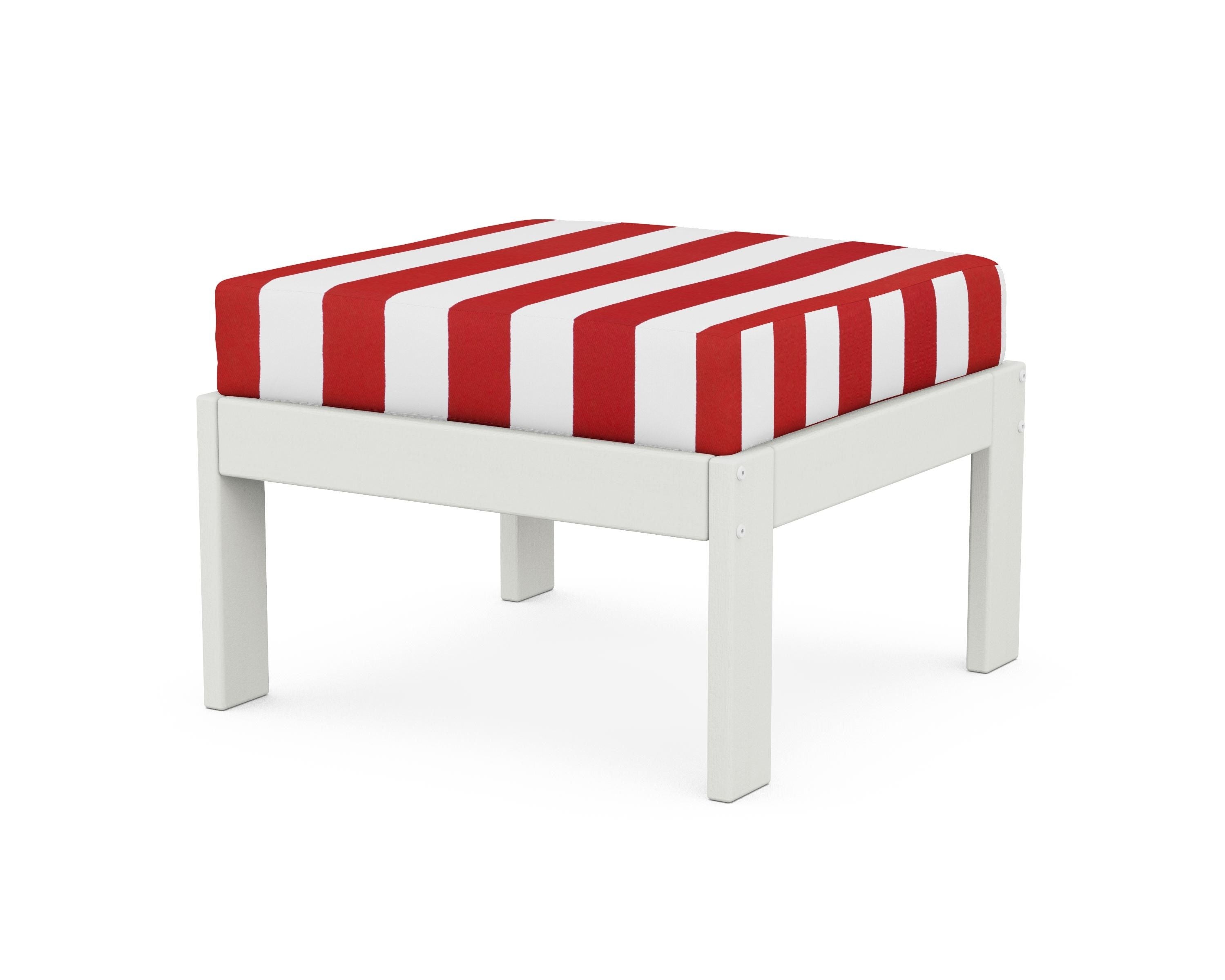 POLYWOOD® Vineyard Modular Ottoman in Vintage White / Cabana Stripe Crimson