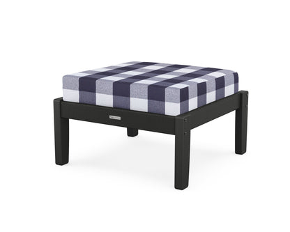 Martha Stewart by POLYWOOD® Chinoiserie Deep Seating Ottoman in Black / Buffalo Plaid Navy