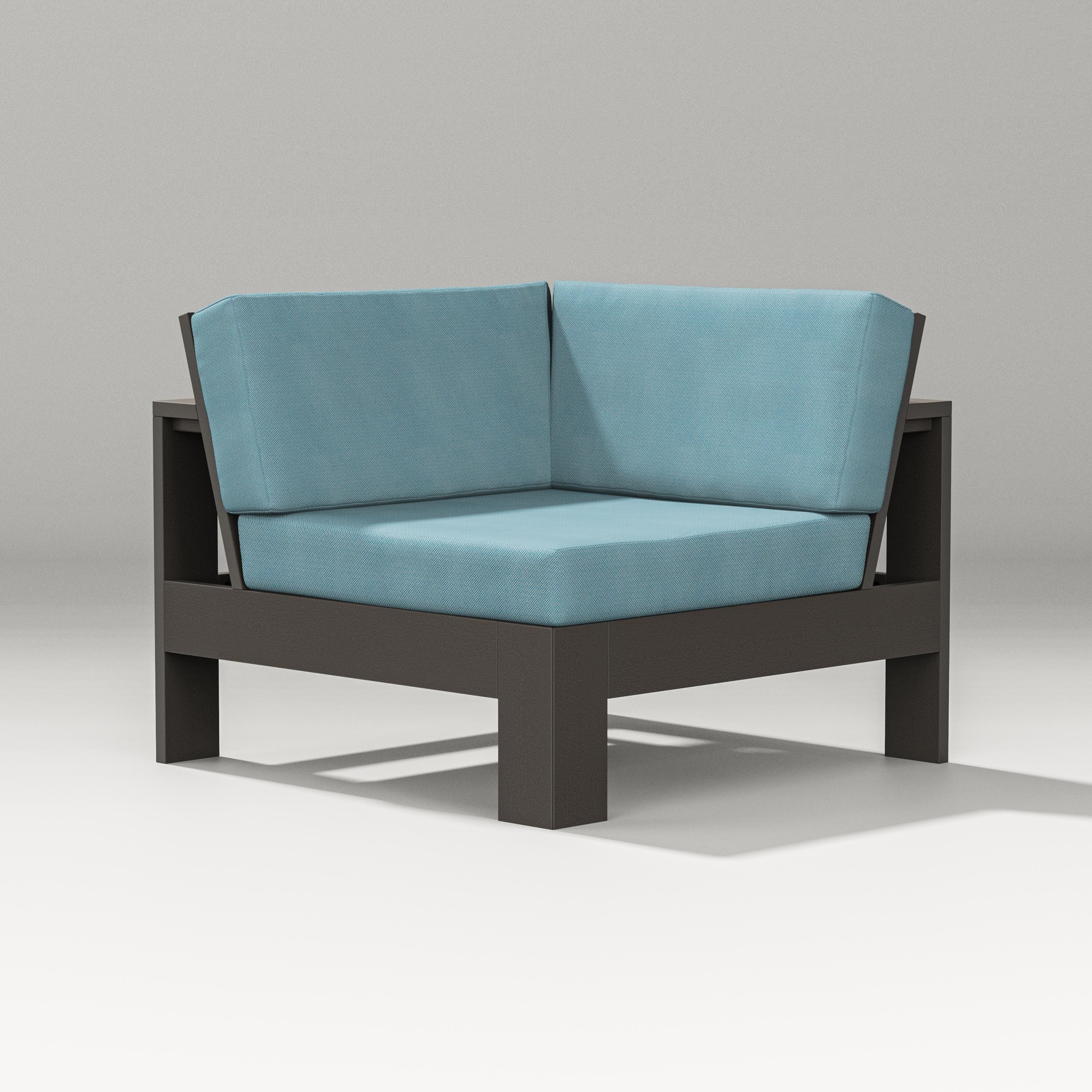 PW Designer Series Latitude Modular Corner Chair in Vintage Coffee / Lattice Sky Blue