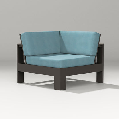 PW Designer Series Latitude Modular Corner Chair in Vintage Coffee / Lattice Sky Blue