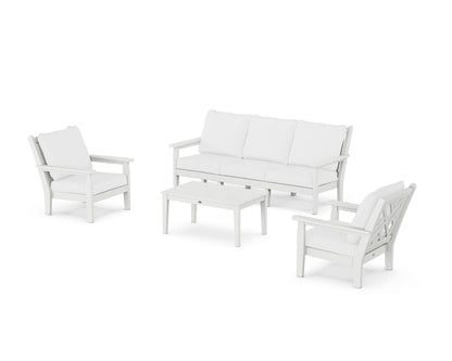 POLYWOOD® Chippendale 4-Piece Deep Seating Set with Sofa in White / Natural