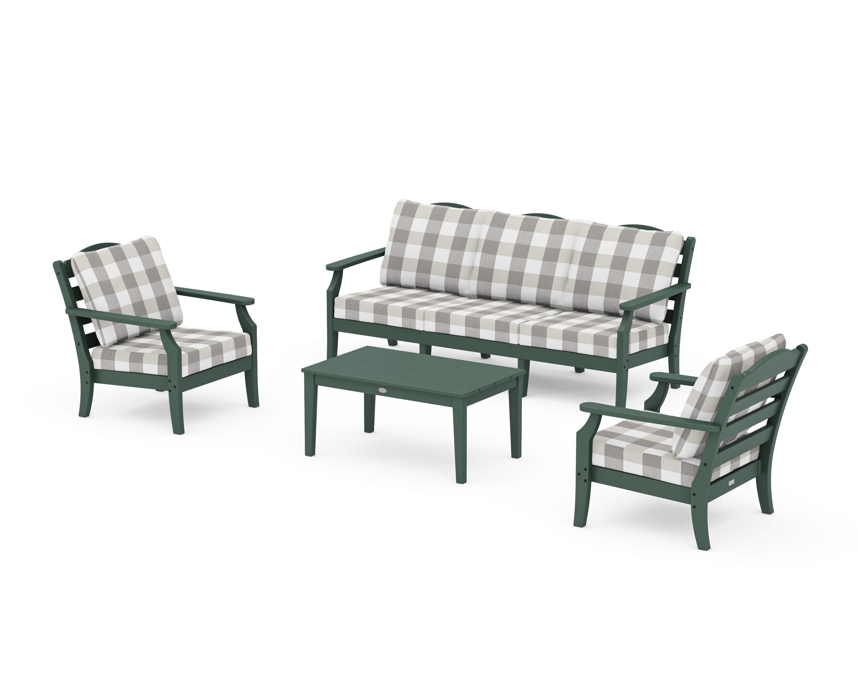 Draper James™ by  POLYWOOD® Savannah 4-Piece Deep Seating Set with Sofa in Green / Buffalo Plaid Grey Mist