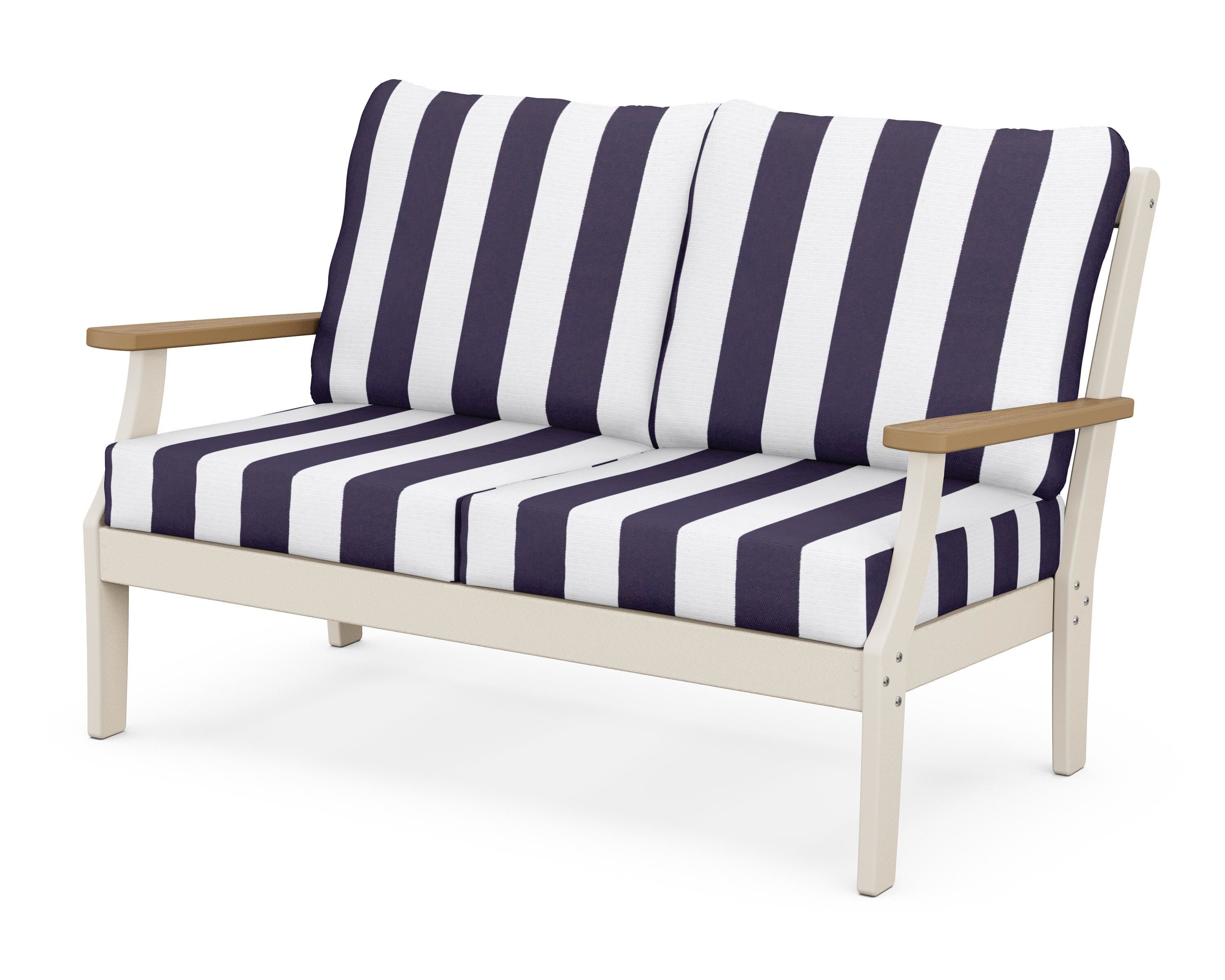 POLYWOOD® Braxton Deep Seating Loveseat in Sand / Natural / Cabana Stripe Navy