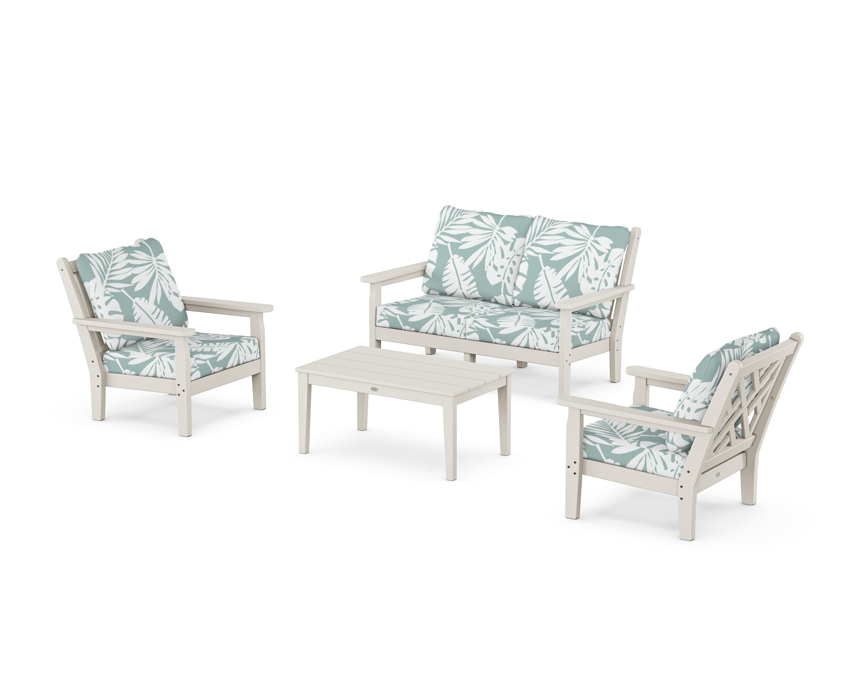 POLYWOOD® Chippendale 4-Piece Deep Seating Set with Loveseat in Sand / Leaf Glacier Spa