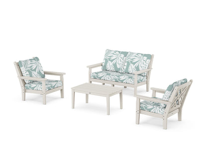 POLYWOOD® Chippendale 4-Piece Deep Seating Set with Loveseat in Sand / Leaf Glacier Spa