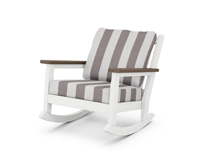 POLYWOOD® Chippendale Deep Seating Rocking Chair in White / Kona / Cabana Stripe Grey Mist