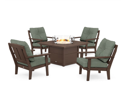 POLYWOOD® Mission 5-Piece Deep Seating Set with Fire Pit Table in Mahogany / Cast Sage
