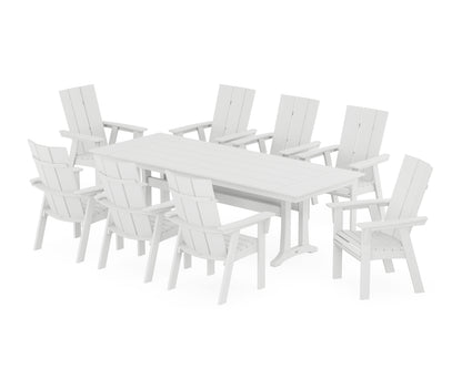 POLYWOOD® Modern Curveback Adirondack 9-Piece Farmhouse Dining Set with Trestle Legs in White