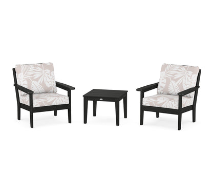 Country Living Cottage 3-Piece Deep Seating Set in Black / Leaf Dune Burlap