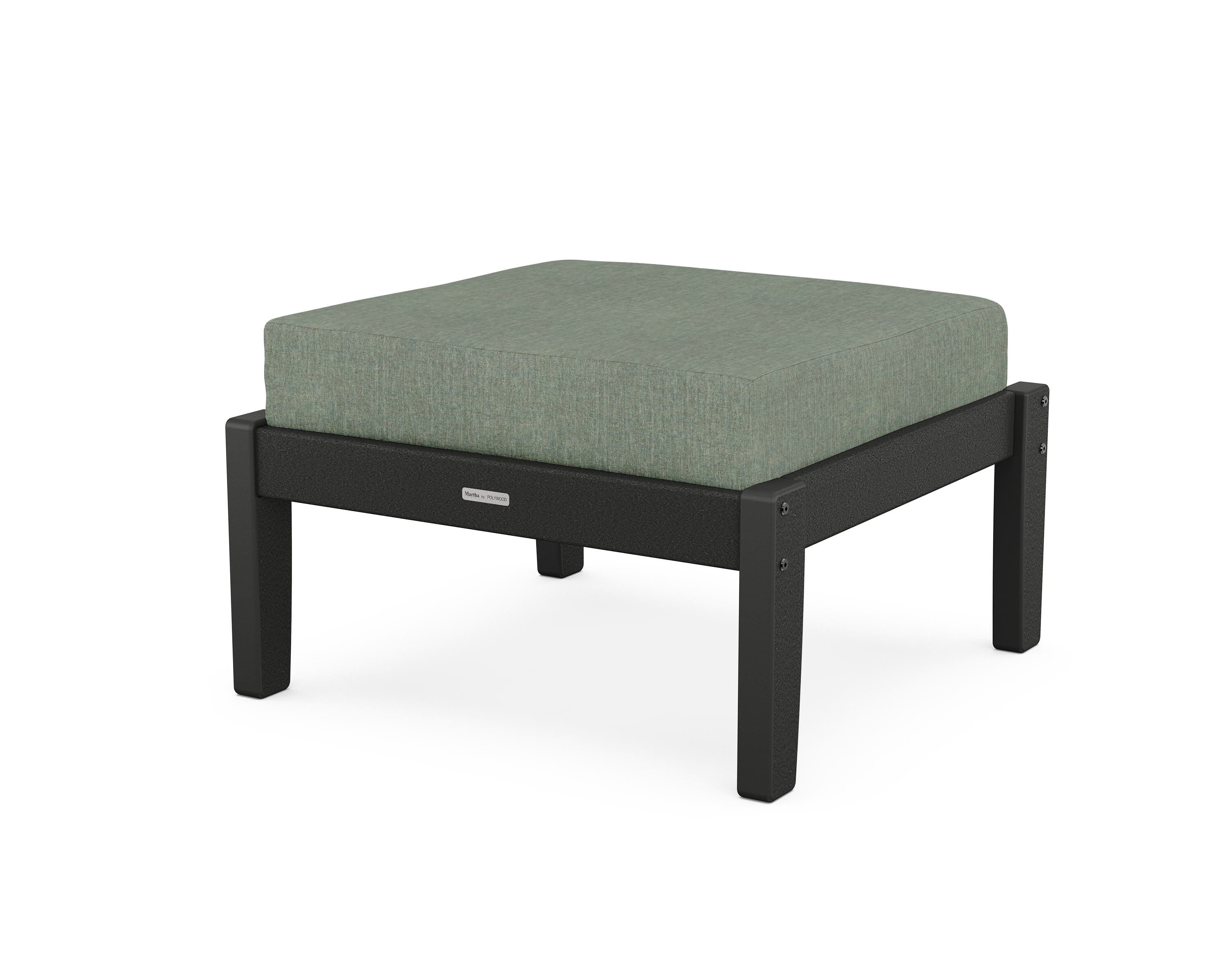 Martha Stewart by POLYWOOD® Chinoiserie Deep Seating Ottoman in Black / Cast Sage