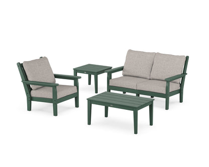 POLYWOOD® Chippendale 4-Piece Deep Seating Set in Green / Weathered Tweed