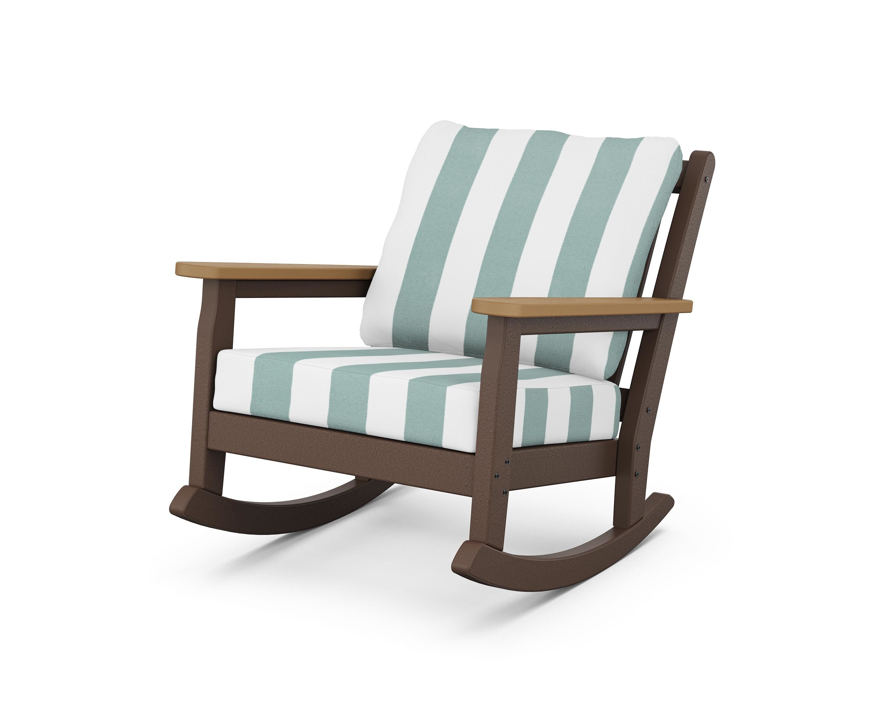 POLYWOOD® Chippendale Deep Seating Rocking Chair in Mahogany / Natural / Cabana Stripe Glacier Spa