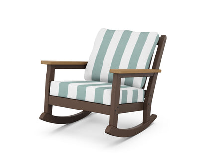 POLYWOOD® Chippendale Deep Seating Rocking Chair in Mahogany / Natural / Cabana Stripe Glacier Spa