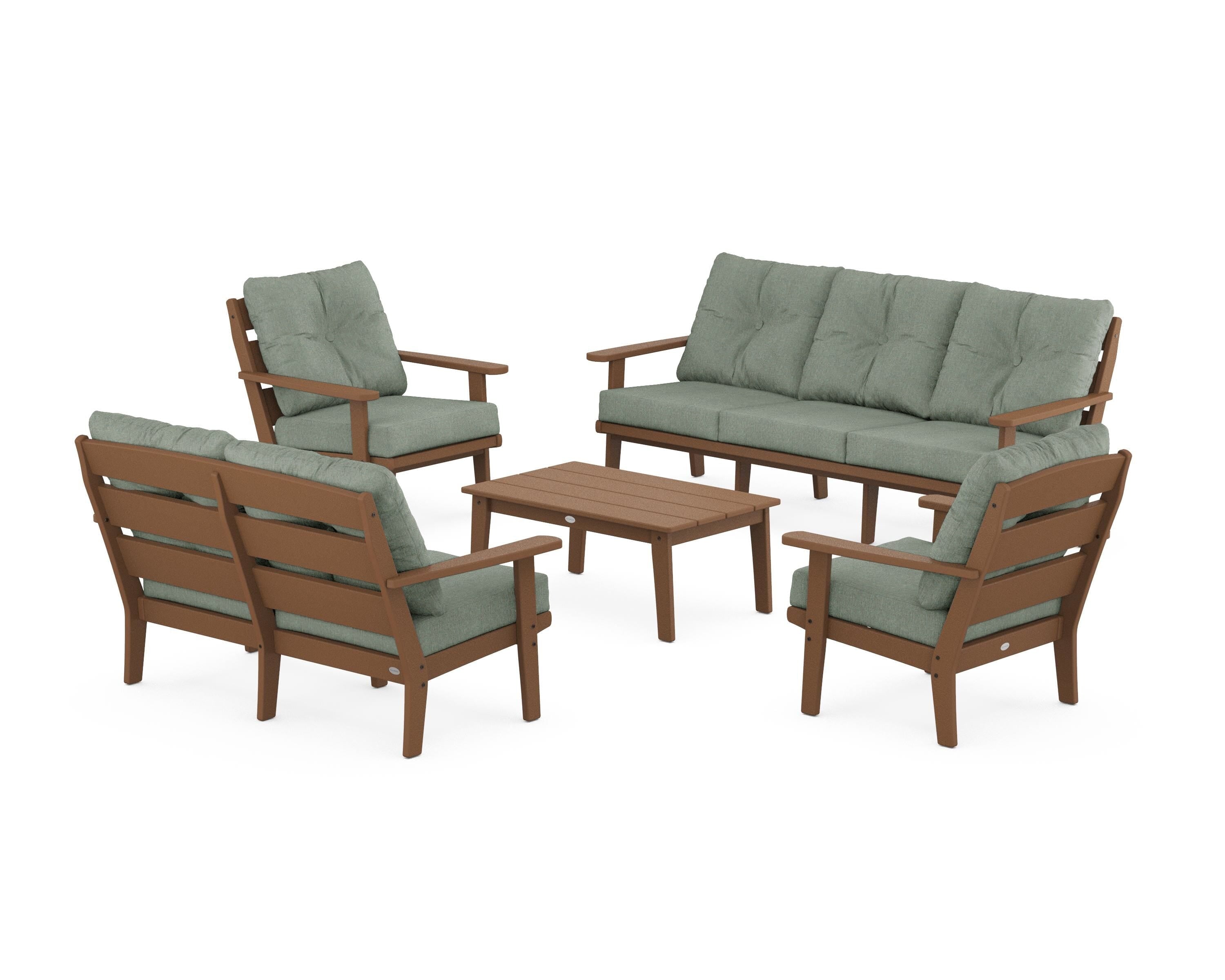 POLYWOOD® Lakeside 5-Piece Lounge Sofa Set in Teak / Cast Sage