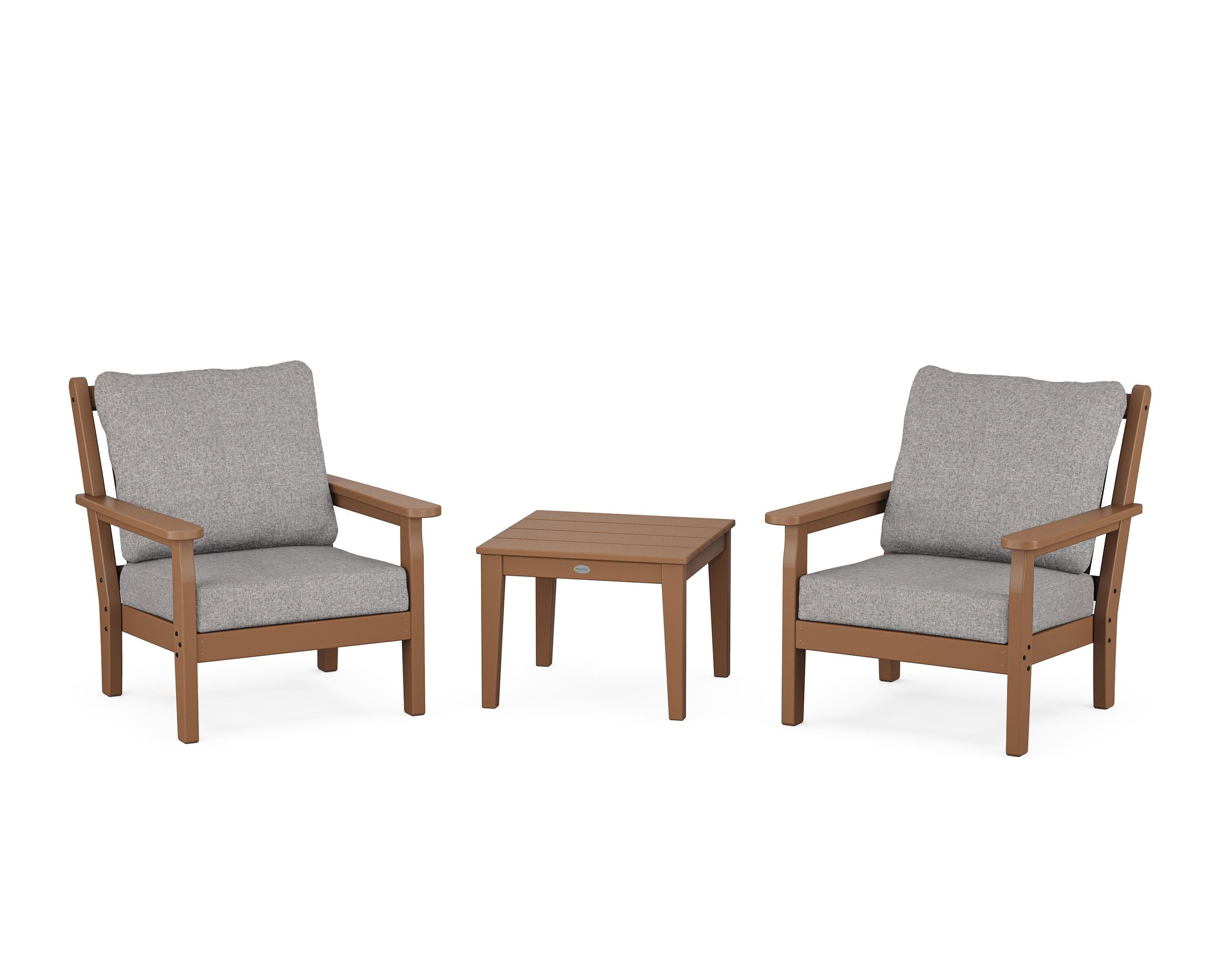 POLYWOOD® Chippendale 3-Piece Deep Seating Set in Teak / Grey Mist
