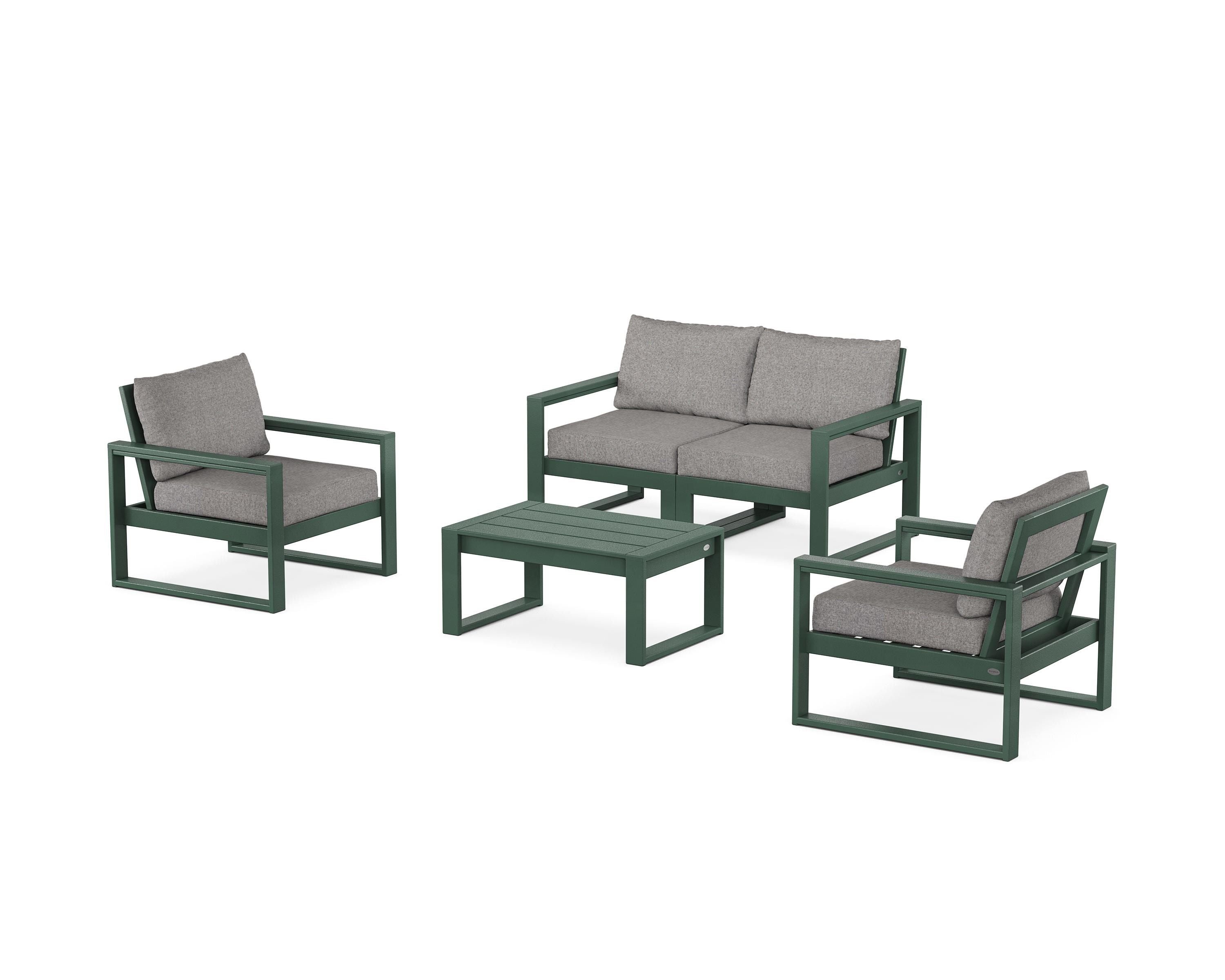 POLYWOOD® EDGE Sectional 4-Piece Deep Seating Set with Loveseat in Green / Grey Mist
