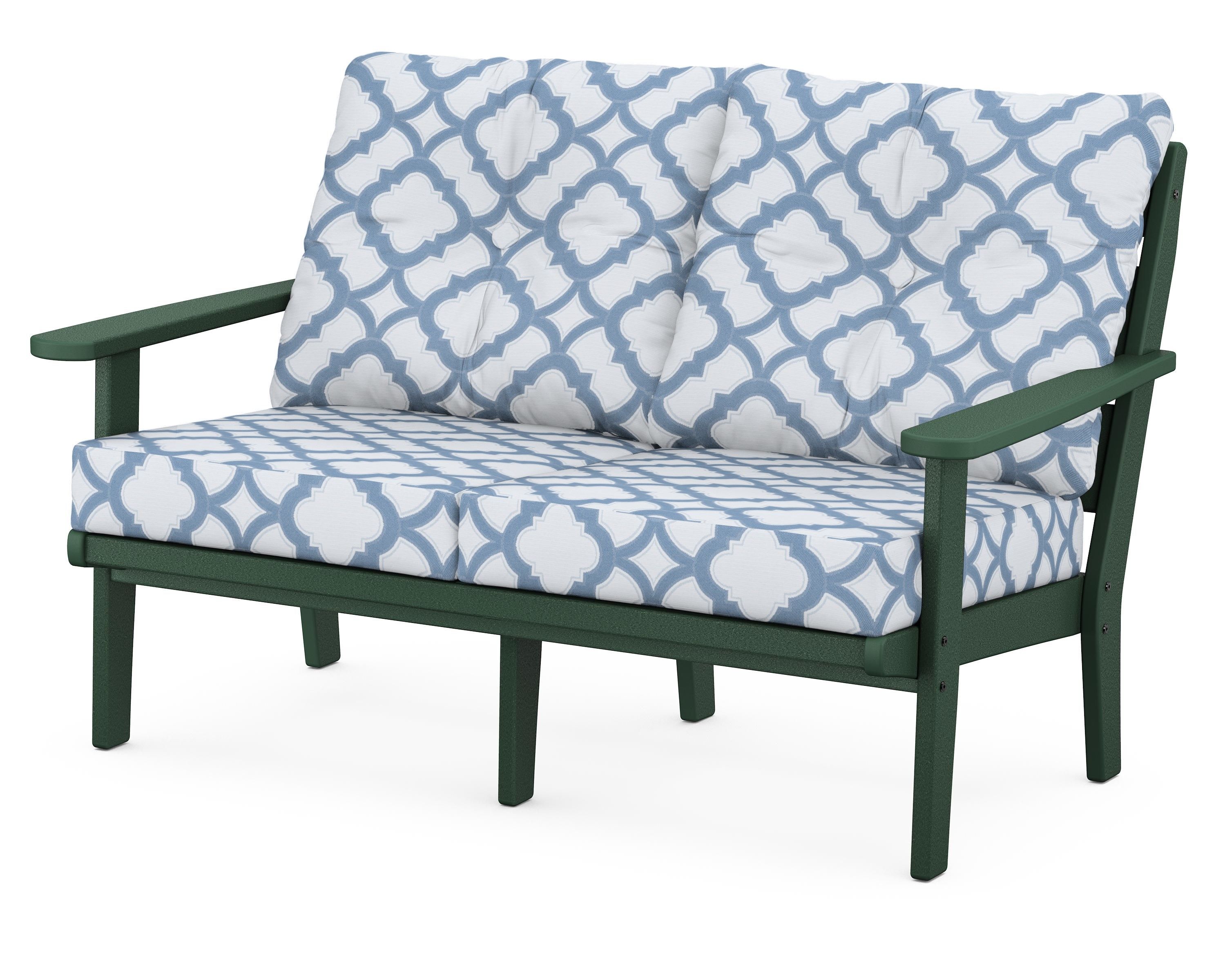POLYWOOD® Lakeside Deep Seating Loveseat in Green / Trellis Sky Blue
