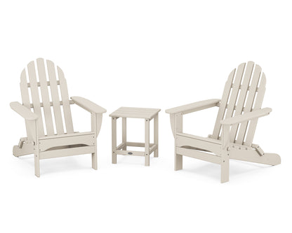 POLYWOOD® Classic Folding Adirondack 3-Piece Set with Long Island 18" Side Table in Sand