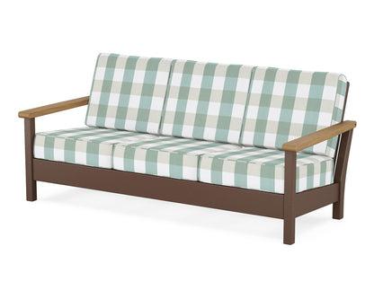 POLYWOOD® Harbour Deep Seating Sofa in Mahogany / Natural / Buffalo Plaid Glacier Spa