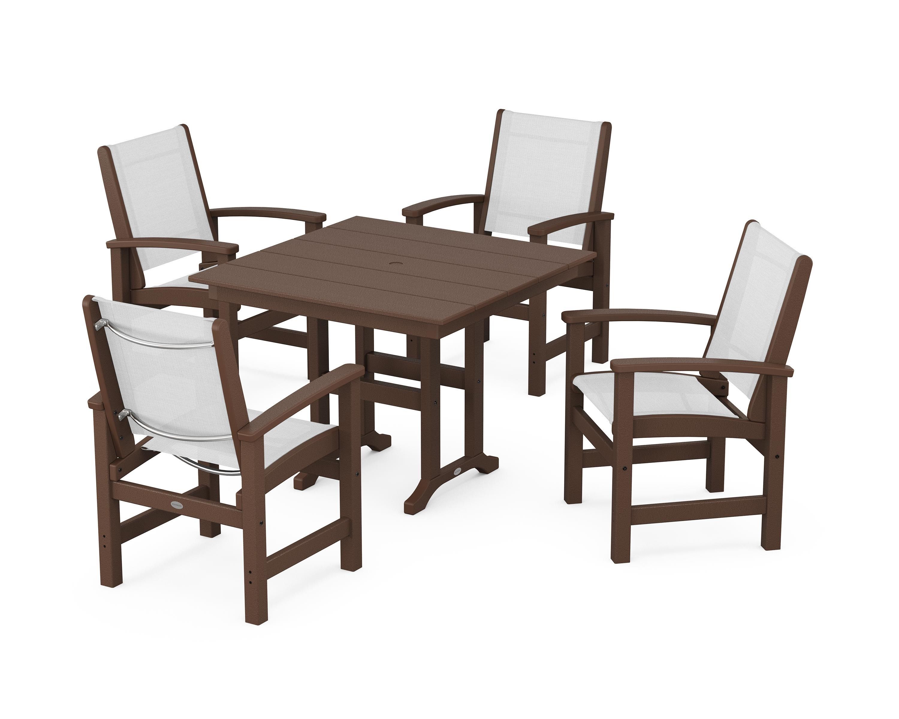 POLYWOOD® Coastal 5-Piece Farmhouse Dining Set in Mahogany / White Sling