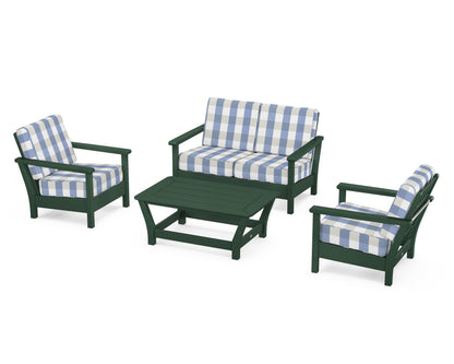 POLYWOOD® Harbour 4-Piece Deep Seating Set in Green / Buffalo Plaid Sky Blue