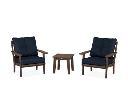 POLYWOOD® Oxford 3-Piece Deep Seating Set in Mahogany / Marine Indigo