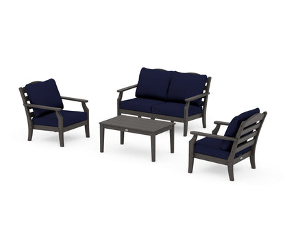 Draper James™ by  POLYWOOD® Savannah 4-Piece Deep Seating Set with Loveseat in Vintage Coffee / Navy