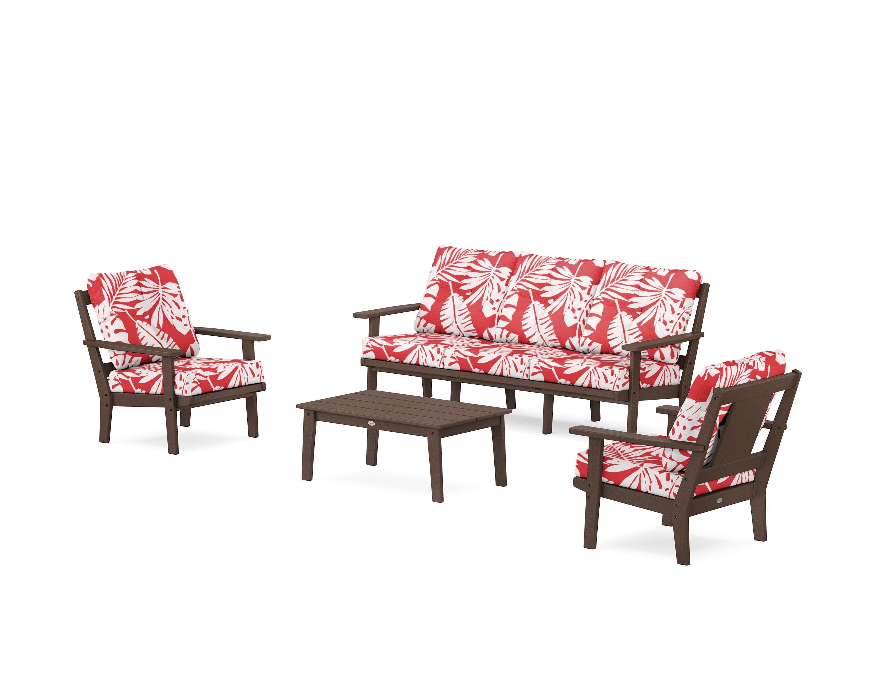 POLYWOOD® Prairie 4-Piece Deep Seating Set with Sofa in Mahogany / Leaf Crimson