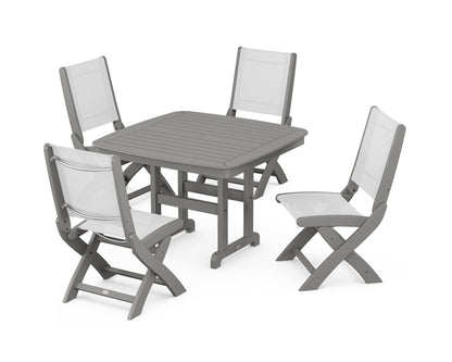 POLYWOOD® Coastal Folding Side Chair 5-Piece Dining Set in Slate Grey / White Sling