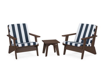 POLYWOOD® Riviera Modern Lounge 3-Piece Set in Mahogany / Cabana Stripe Marine Indigo