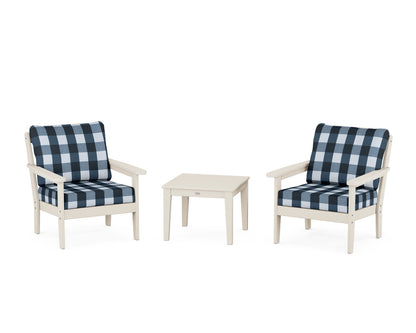 Country Living Cottage 3-Piece Deep Seating Set in Sand / Buffalo Plaid Marine Indigo